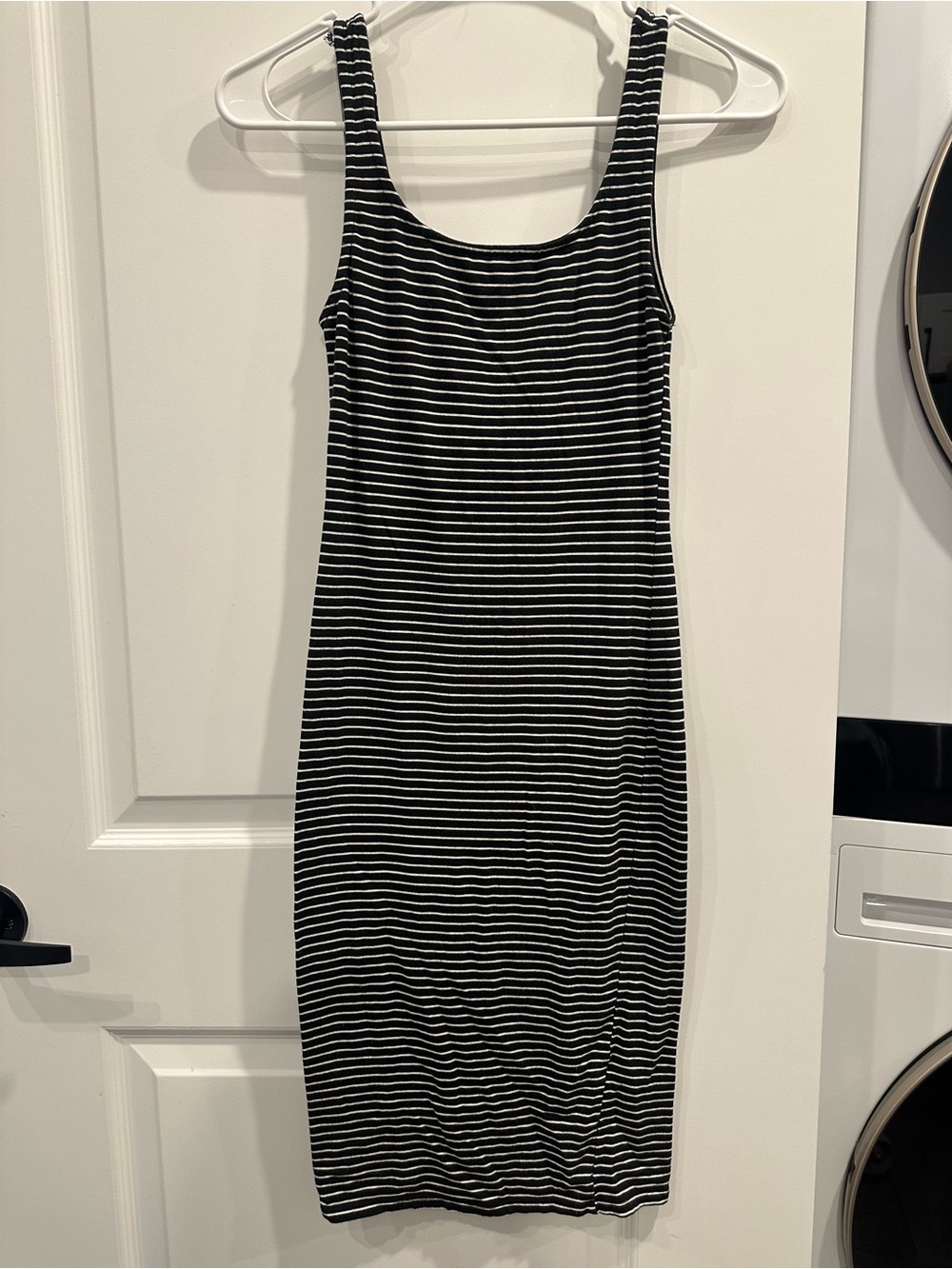 Sleeveless Black & White Striped Bodycon Dress